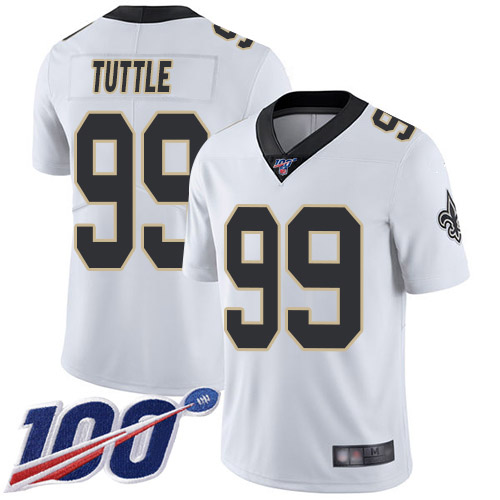 Men New Orleans Saints Limited White Men Shy Tuttle Road Jersey NFL Football #99 100th Season Vapor Untouchable Jersey